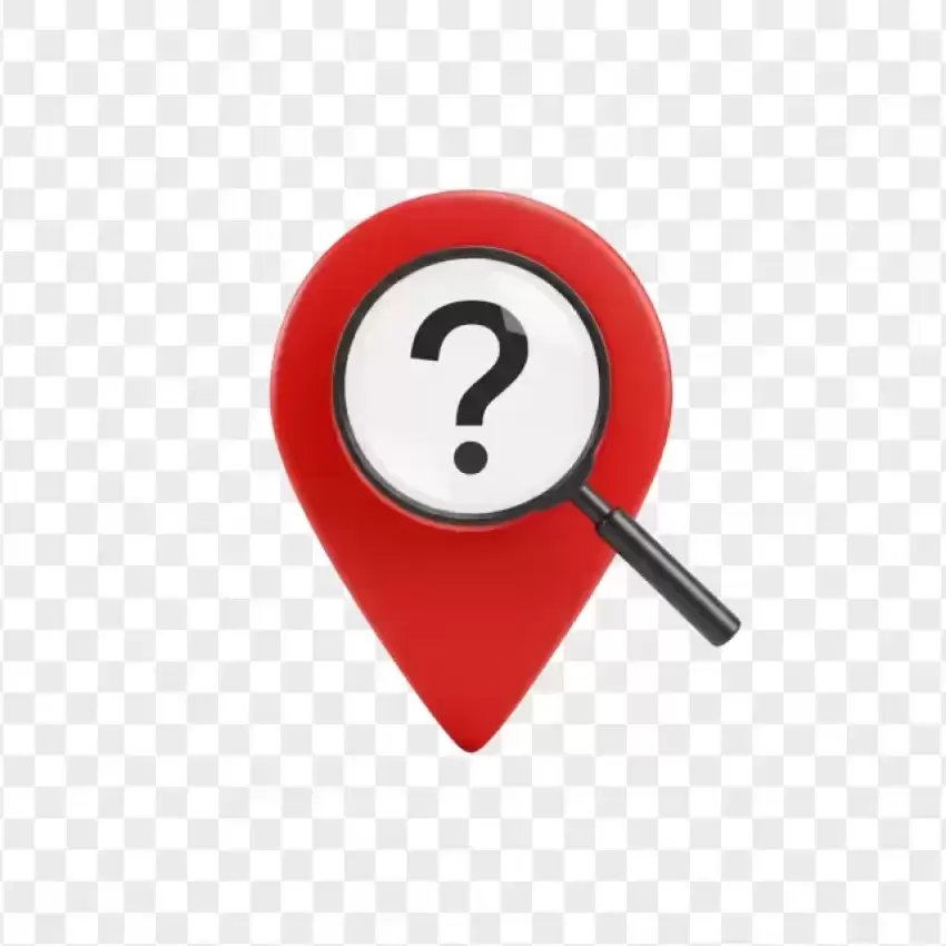 Red Location Icon with a Magnifying Glass & Question Mark