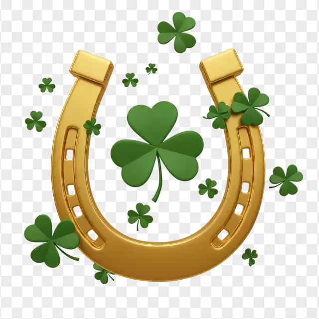 Golden Horseshoe with Four-Leaf Clovers PNG