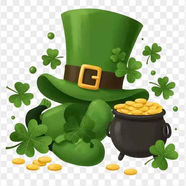 Leprechaun Hat with Pot of Gold PNG